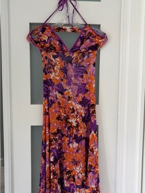Just Cavalli Purple and Orange Floral Backless Maxi Dress